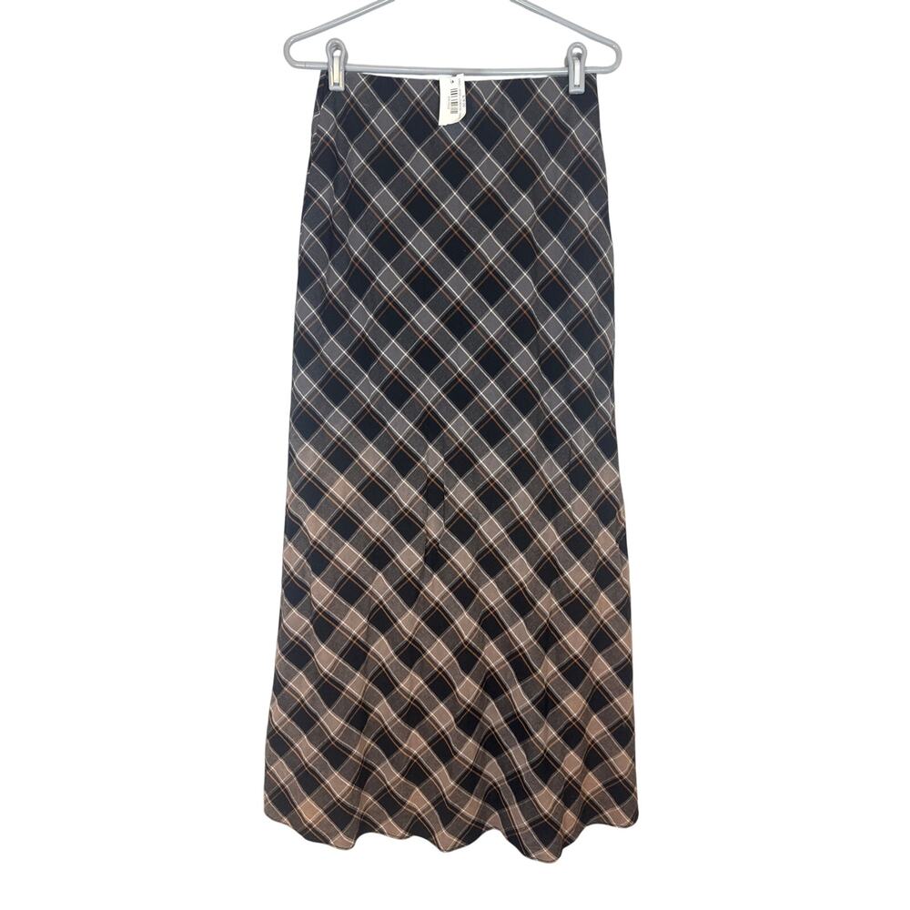 NEW J. Roberts Plaid Maxi Skirt Black Gray Dark Academia Womens Small Gradient
